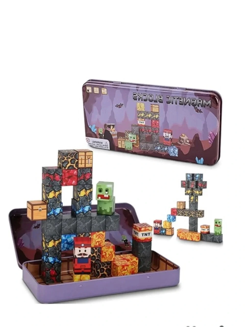 35PCS Pixel World Edition Mini Magnetic Blocks 3D Building Cubes, Travel Magnets